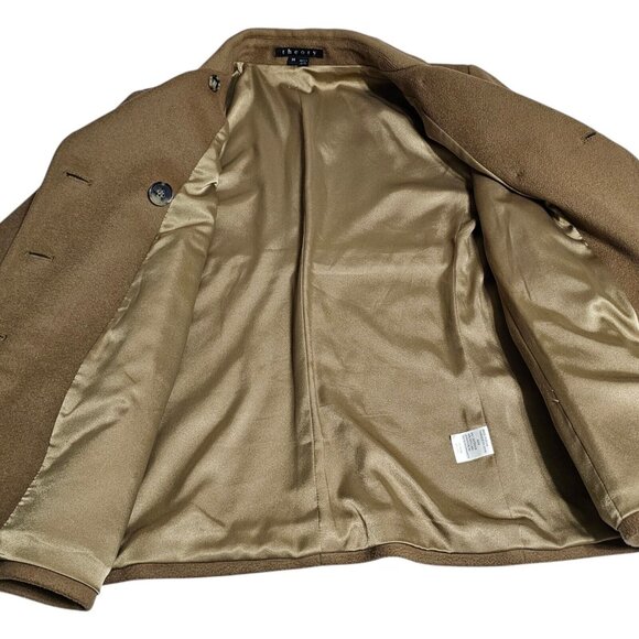 Theory Womens Pea Coat Double Breasted 100% Wool Jacket Blazer Camel Brown Sz M - Picture 7 of 9